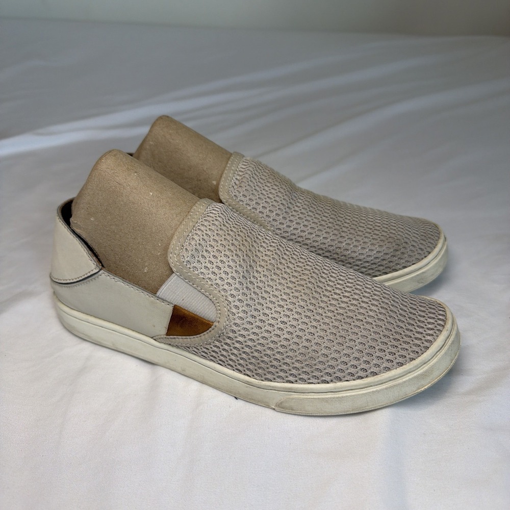 Olukai Women's Size 8.5 Pehuea Pa'i Casual Slip On Shoes Breathable Mesh Beige